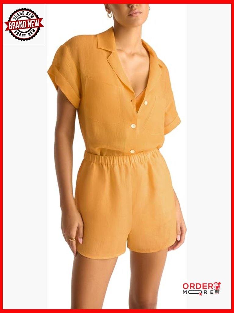 Linen Button Front Pocket Cover Up Blouse Small
